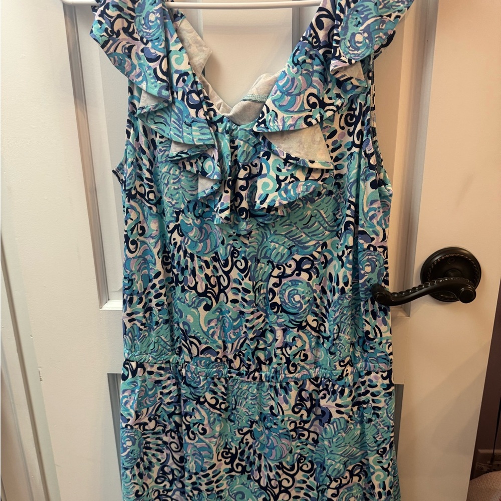 Blue and White Patterned Sleeveless Romper